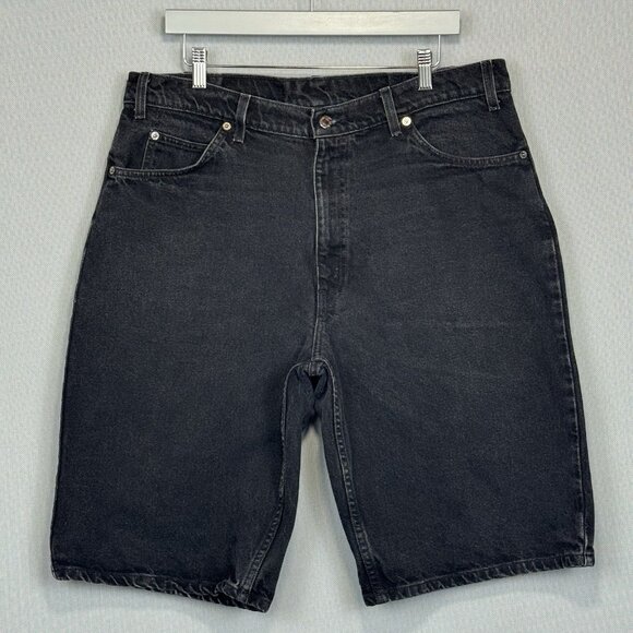 Vintage 90s Levis Jean Shorts Mens 38 Black 560 Orange Tab 1997 DIstressed Denim - Picture 1 of 12